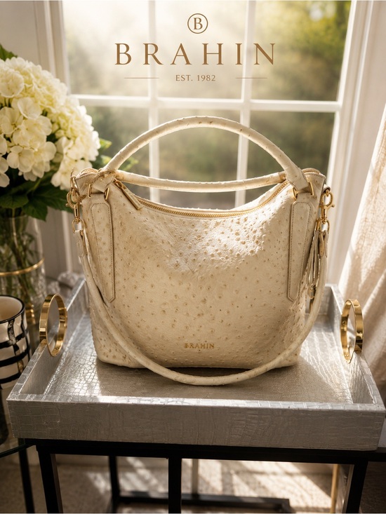 Brahmin Handbags - Brahmin Ivory Ostrich-Texture Hobo Shoulder Bag